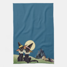 Vintage Halloween Black Cats Towels