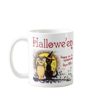Vintage Halloween Cat and Owl Coffee Mug