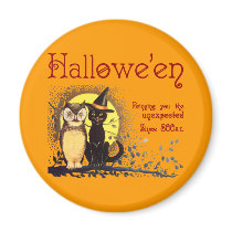 Vintage Halloween Cat and Owl Magnet