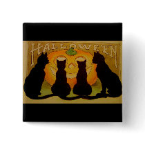 Vintage Halloween Cats and Jack O'Lantern Pinback Button