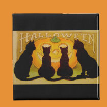 Vintage Halloween Cats and Jack O'Lantern Fridge Magnet