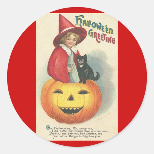 Vintage Halloween Greeting Round Stickers