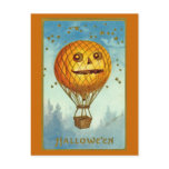 Vintage Halloween JOL Hot Air Balloon Postcard