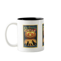 Vintage Halloween Kids, Cats Pumpkin Mugs