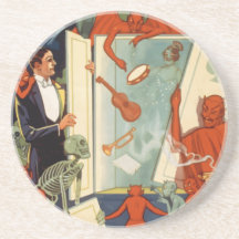 Vintage Halloween Magician and Spooky Magic Act Coaster