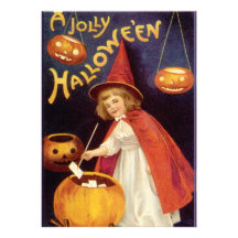 Vintage Halloween Party, Witch with Pumpkins Invite