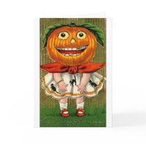 Vintage Halloween Pumpkin Head Girl Greeting Cards