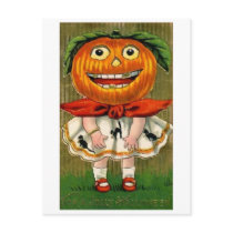 Vintage Halloween Pumpkin Head Girl Postcards