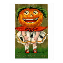 Vintage Halloween Pumpkin Head Girl Postcards