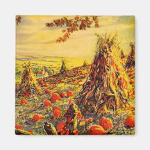 Vintage Halloween Pumpkin Patch with Haystacks Refrigerator Magnets