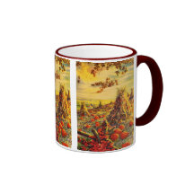 Vintage Halloween Pumpkin Patch with Haystacks Mugs