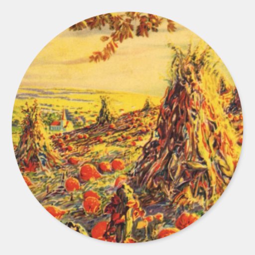 Vintage Halloween Pumpkin Patch with Haystacks Stickers