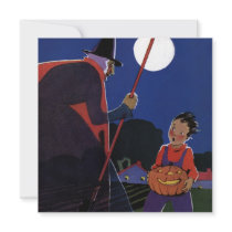 Vintage Halloween Scary Witch Child Pumpkin Announcement