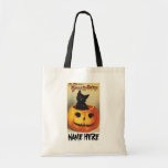 Vintage Halloween Smiling Cute Black Cat Pumpkin Bag