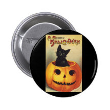 Vintage Halloween Smiling Cute Black Cat Pumpkin Pins