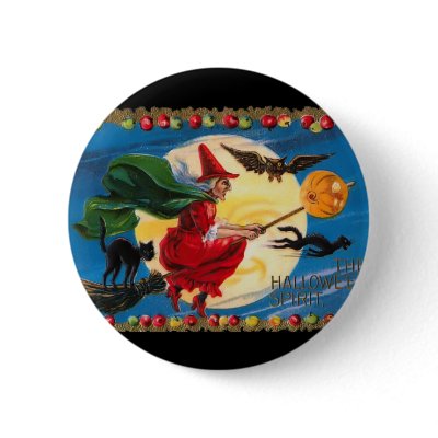 Vintage Halloween Spirit Witch Button
