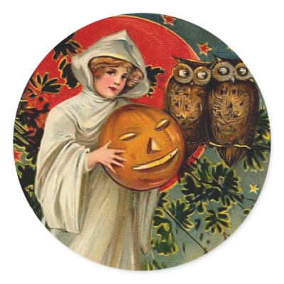 Vintage Halloween Sticker Round Stickers by Vintage_Gifts
