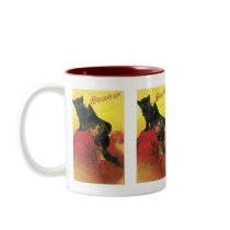 Vintage Halloween Witch and Cat Coffee Mugs