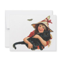 Vintage Halloween Witch Holding a Black Cat Personalized Announcement