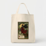 Vintage Halloween Witch Riding a Broom and Moon Canvas Bags