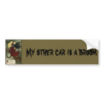 Vintage Halloween Witch Riding a Broom and Moon bumper stickers
