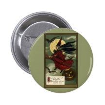 Vintage Halloween Witch Riding a Broom and Moon Pin