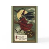 Vintage Halloween Witch Riding a Broom and Moon Greeting Cards