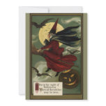 Vintage Halloween Witch Riding a Broom and Moon invitations