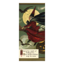 Vintage Halloween Witch Riding a Broom and Moon Custom Rack Cards
