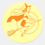 Vintage Halloween Witch Round Stickers