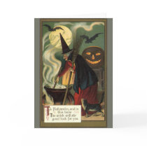 Vintage Halloween Witch Stirring Magic Cauldron Card