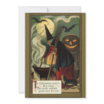 Vintage Halloween Witch Stirring Magic Cauldron invitations