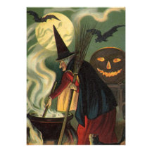 Vintage Halloween Witch Stirring Magic Cauldron Custom Invitation