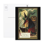 Vintage Halloween Witch Stirring Magic Cauldron postcards