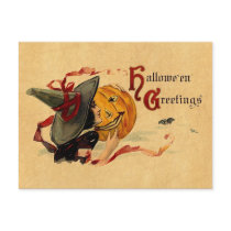 Vintage Halloween Witch With Red Ribbons Post Card