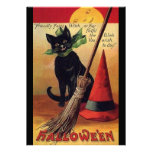 Vintage Halloween with a Black Cat, Broom and Hat Invite