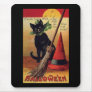 Vintage Halloween with a Black Cat, Broom and Hat Mousepads