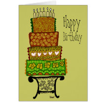 Vintage Happy Birthday Cake Card