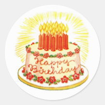 Vintage Happy Birthday Cake Stickers