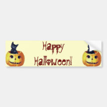 Vintage Happy Halloween Kitty in a Pumpkin Bumper Stickers