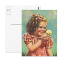Vintage Happy Smile, Girl with Baby Chick Postcard