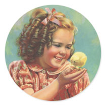 Vintage Happy Smile, Girl with Baby Chick Stickers