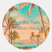 Vintage Hawaiian Beach Scene Round Sticker