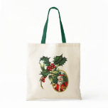 Vintage Holly and Santa Clause Christmas Canvas Bags