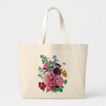 Vintage Hollyhock Blooms Canvas Bag