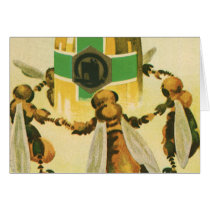 Vintage Honey Bees Dancing Greeting Card