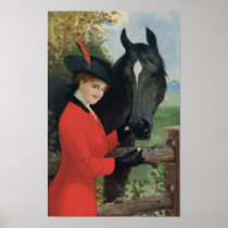 Vintage Horse Girl Red Coat Equestrian Sugar Cube Poster