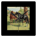 Vintage Horse Mare Stallion Equestrian Square Wallclock