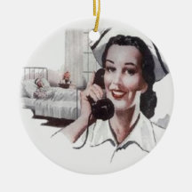 Vintage Hospital Ward Nurse on Telephone Christmas Ornament