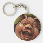 Vintage Humour, Funny, Silly, Jolly Laughing Pig Keychain